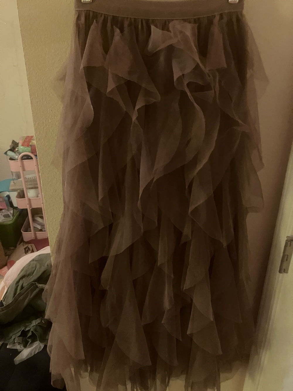 Tiered Ruffle Tulle Maxi Dress - Brown